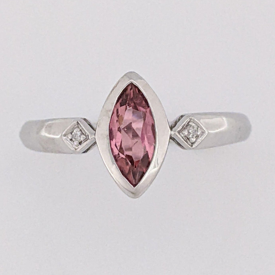 14K WHITE PINK TOURMALINE MARQUISE 4X5 WITH (2) MELEE ESTATE RING 2.3 GRAMS