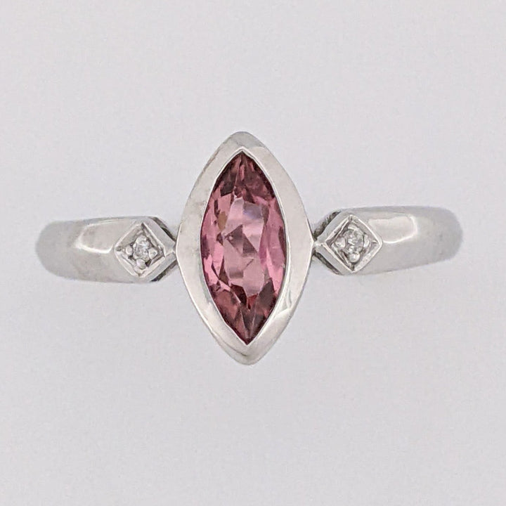 14K WHITE PINK TOURMALINE MARQUISE 4X5 WITH (2) MELEE ESTATE RING 2.3 GRAMS