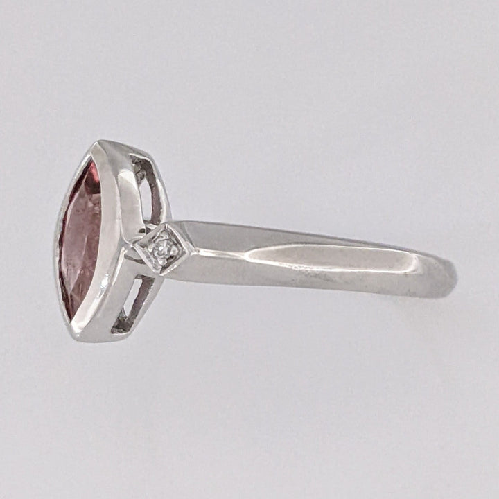 14K WHITE PINK TOURMALINE MARQUISE 4X5 WITH (2) MELEE ESTATE RING 2.3 GRAMS