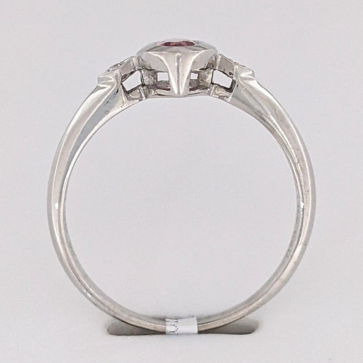 14K WHITE PINK TOURMALINE MARQUISE 4X5 WITH (2) MELEE ESTATE RING 2.3 GRAMS