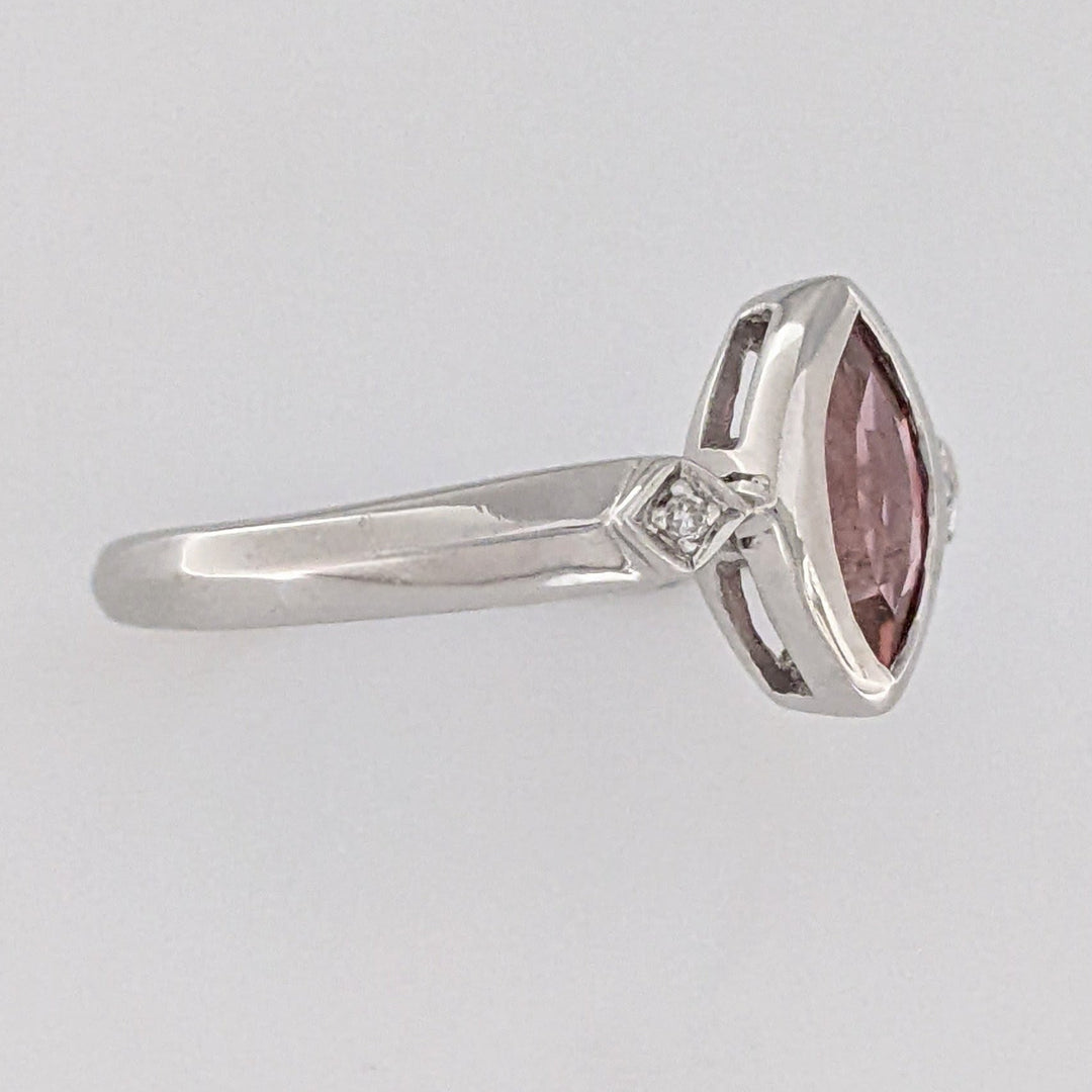 14K WHITE PINK TOURMALINE MARQUISE 4X5 WITH (2) MELEE ESTATE RING 2.3 GRAMS