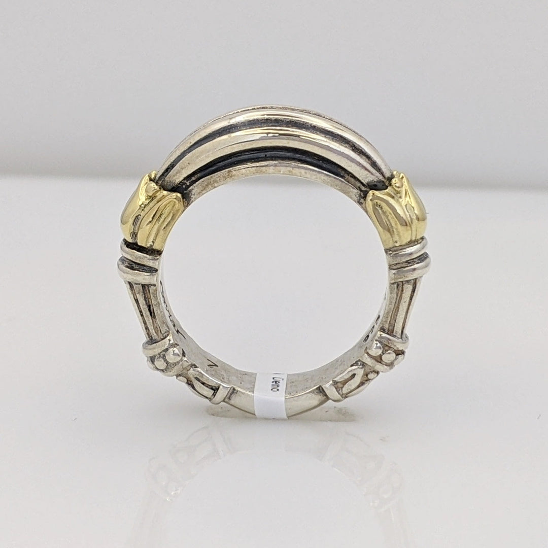 STERLING SILVER/ 18K "CAVIAR" DOMED/TEXTURED ESTATE BAND 7.2 GRAMS