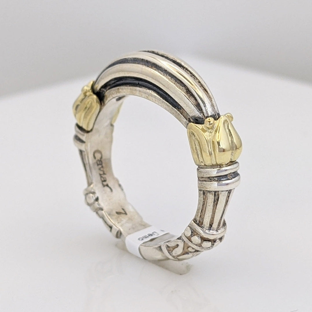 STERLING SILVER/ 18K "CAVIAR" DOMED/TEXTURED ESTATE BAND 7.2 GRAMS