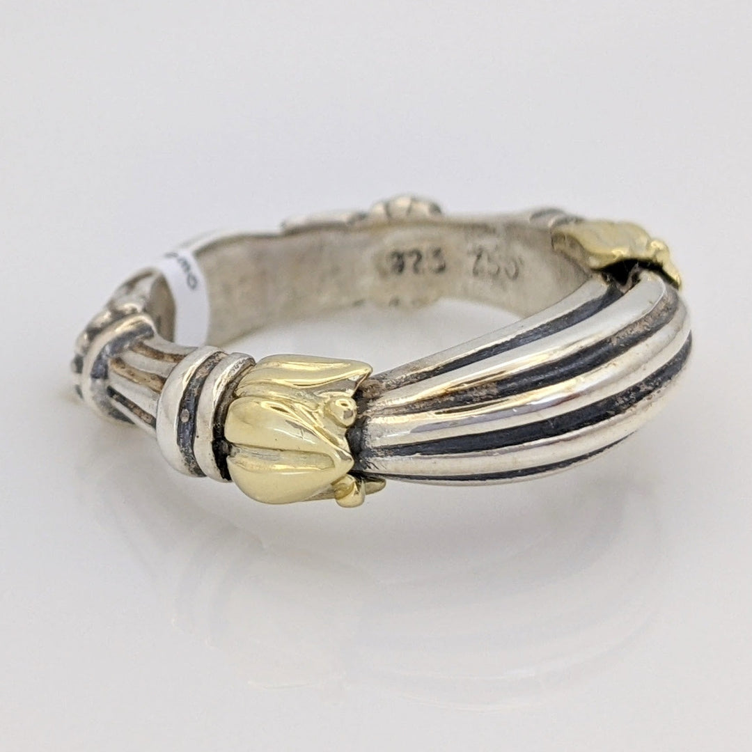 STERLING SILVER/ 18K "CAVIAR" DOMED/TEXTURED ESTATE BAND 7.2 GRAMS
