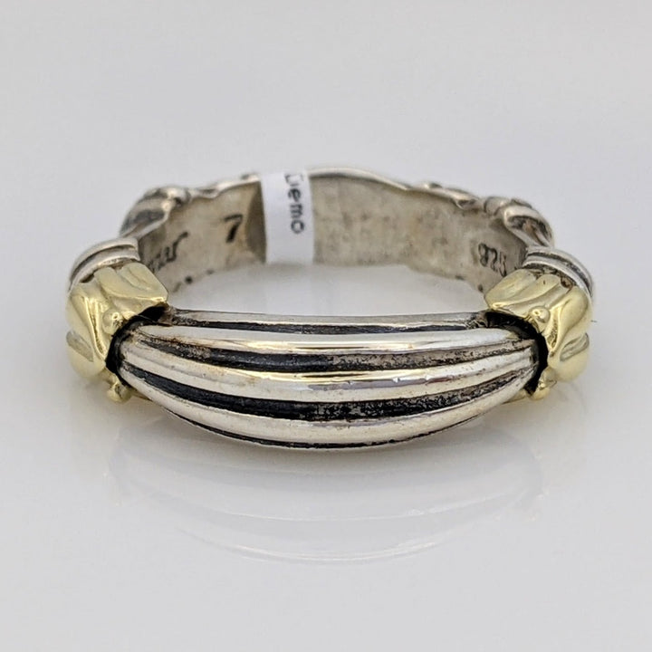 STERLING SILVER/ 18K "CAVIAR" DOMED/TEXTURED ESTATE BAND 7.2 GRAMS