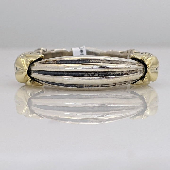 STERLING SILVER/ 18K "CAVIAR" DOMED/TEXTURED ESTATE BAND 7.2 GRAMS