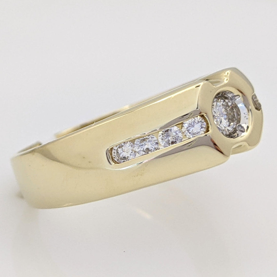 14K .58 CARAT TOTAL WEIGHT SI2 I DIAMOND ROUND (9) BEZEL CENTER ESTATE RING 9.4 GRAMS