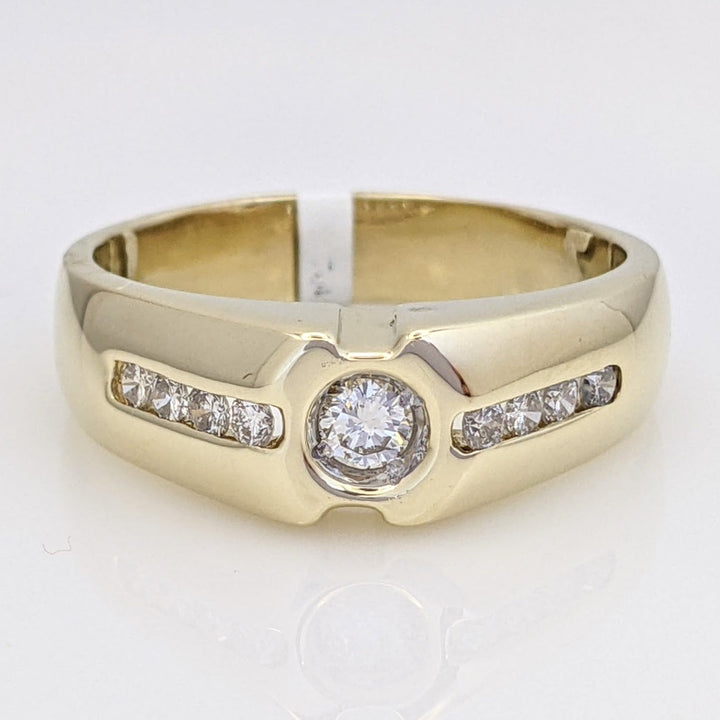 14K .58 CARAT TOTAL WEIGHT SI2 I DIAMOND ROUND (9) BEZEL CENTER ESTATE RING 9.4 GRAMS