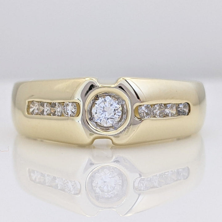 14K .58 CARAT TOTAL WEIGHT SI2 I DIAMOND ROUND (9) BEZEL CENTER ESTATE RING 9.4 GRAMS