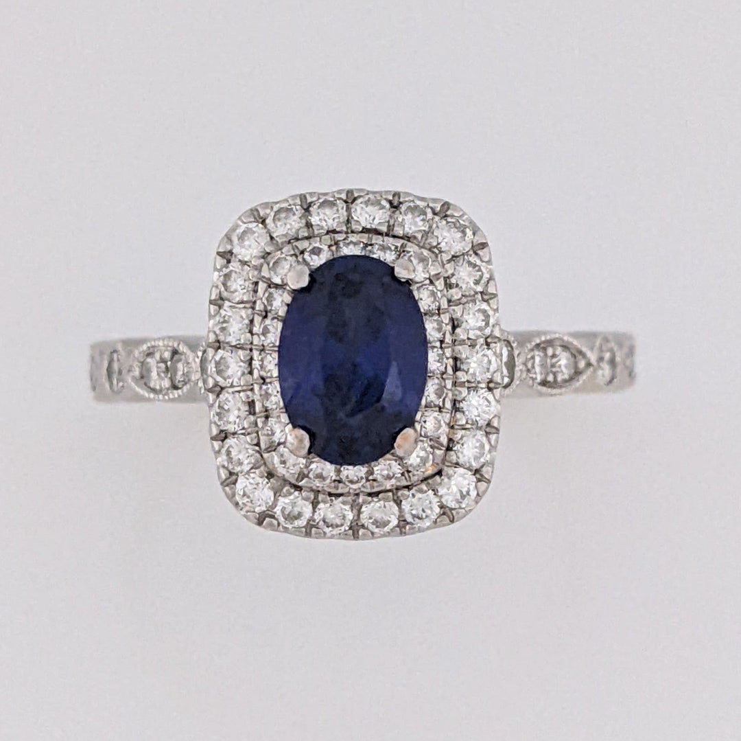 14K WHITE LAB-CREATED SAPPHIRE OVAL 5X7 WITH .67 DIAMOND TOTAL WEIGHT ESTATE RING 4.9 GRAMS