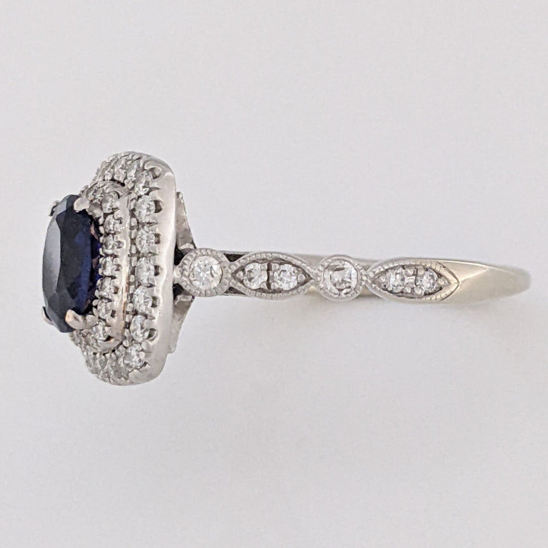 14K WHITE LAB-CREATED SAPPHIRE OVAL 5X7 WITH .67 DIAMOND TOTAL WEIGHT ESTATE RING 4.9 GRAMS