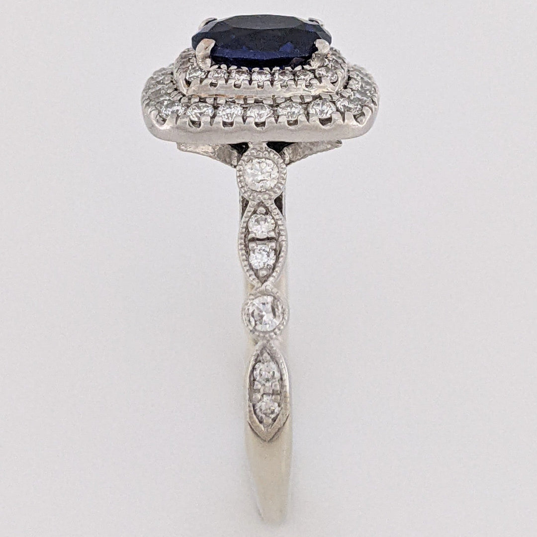 14K WHITE LAB-CREATED SAPPHIRE OVAL 5X7 WITH .67 DIAMOND TOTAL WEIGHT ESTATE RING 4.9 GRAMS