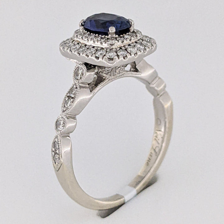 14K WHITE LAB-CREATED SAPPHIRE OVAL 5X7 WITH .67 DIAMOND TOTAL WEIGHT ESTATE RING 4.9 GRAMS