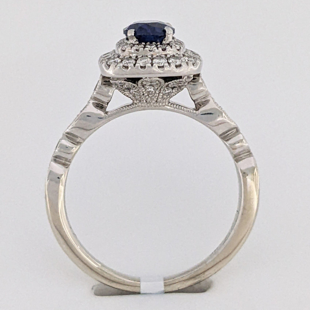 14K WHITE LAB-CREATED SAPPHIRE OVAL 5X7 WITH .67 DIAMOND TOTAL WEIGHT ESTATE RING 4.9 GRAMS