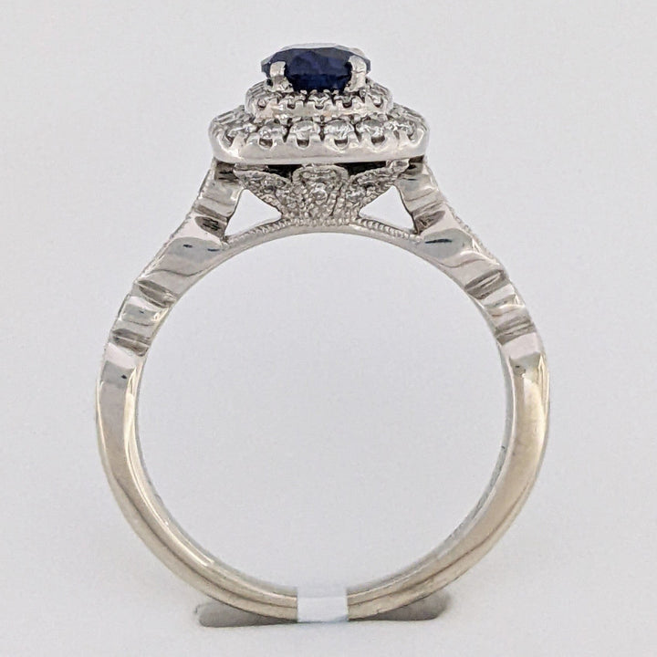 14K WHITE LAB-CREATED SAPPHIRE OVAL 5X7 WITH .67 DIAMOND TOTAL WEIGHT ESTATE RING 4.9 GRAMS