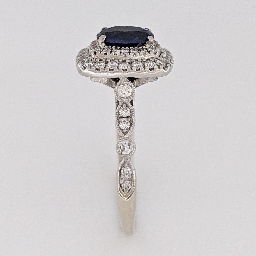 14K WHITE LAB-CREATED SAPPHIRE OVAL 5X7 WITH .67 DIAMOND TOTAL WEIGHT ESTATE RING 4.9 GRAMS