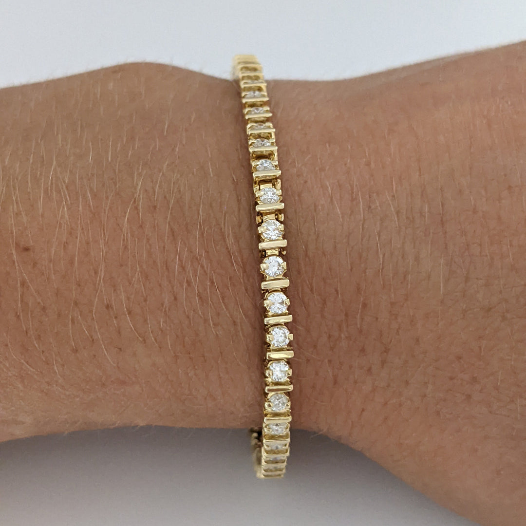 14K 1.50 CARAT TOTAL WEIGHT SI2 I DIAMOND ROUND (50) ESTATE BRACELET 10.5 GRAMS