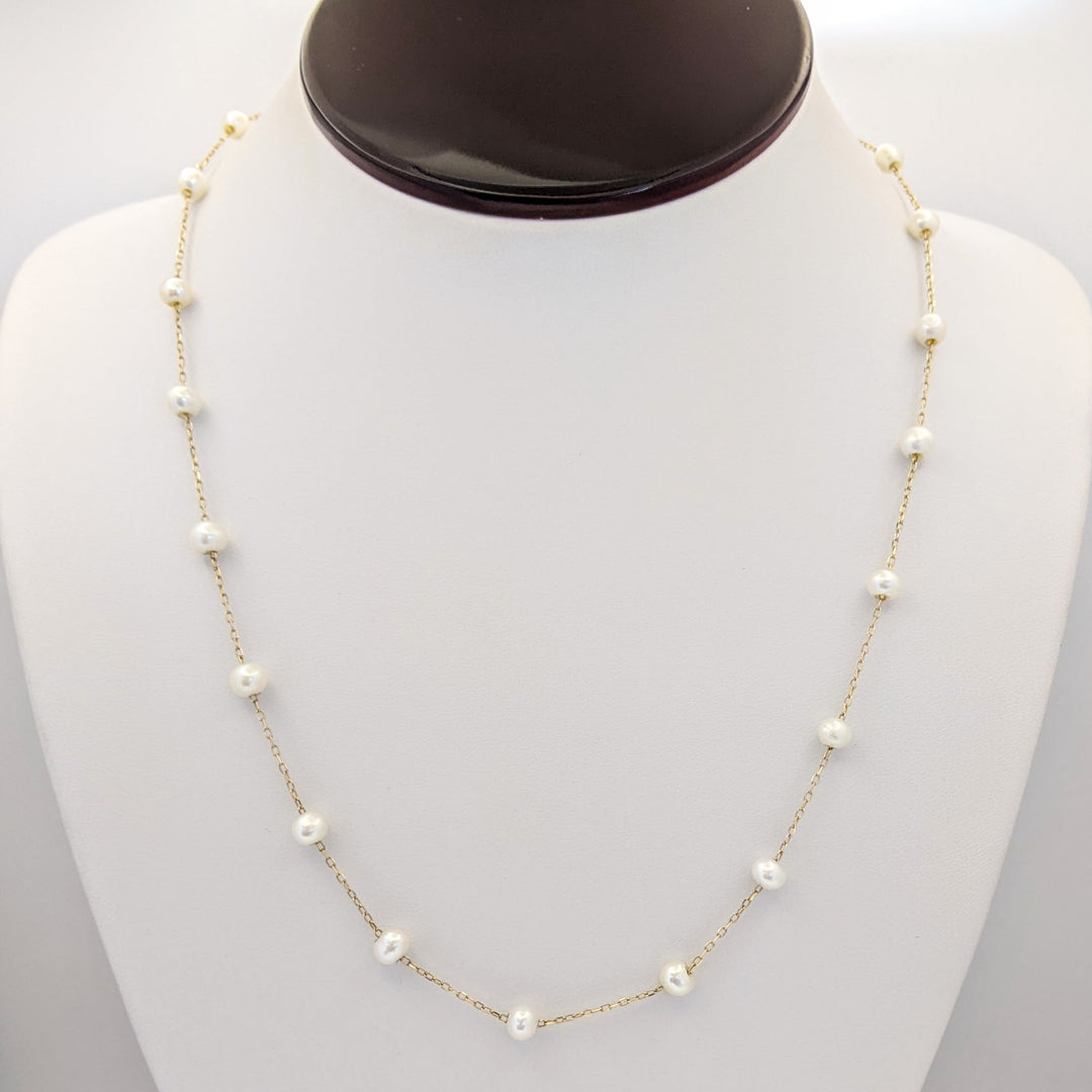 14K FRESH WATER PEARL (21) TIN CUP ESTATE NECKLACE 5.1 GRAMS