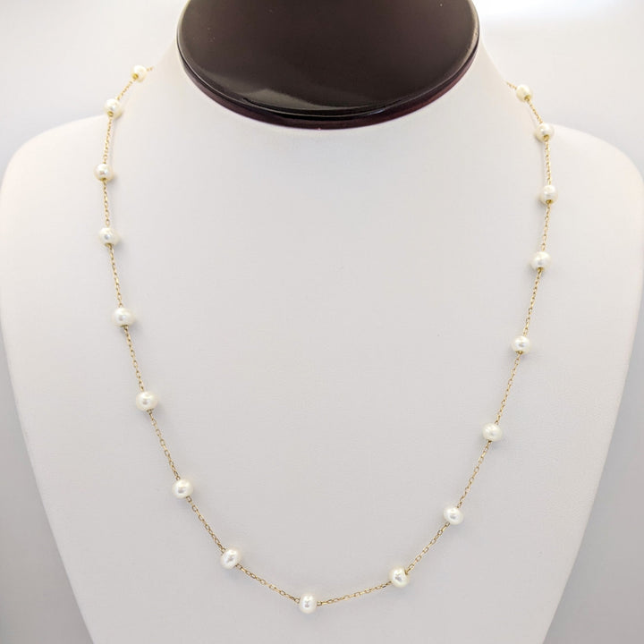 14K FRESH WATER PEARL (21) TIN CUP ESTATE NECKLACE 5.1 GRAMS