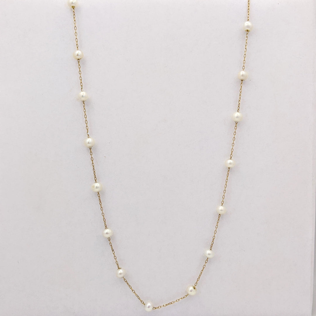 14K FRESH WATER PEARL (21) TIN CUP ESTATE NECKLACE 5.1 GRAMS