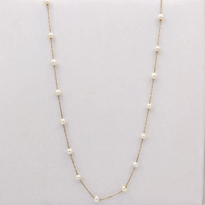 14K FRESH WATER PEARL (21) TIN CUP ESTATE NECKLACE 5.1 GRAMS