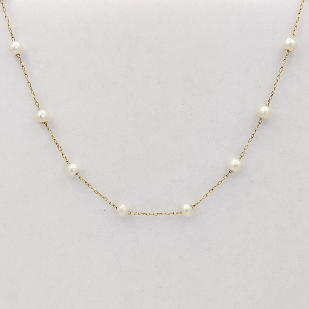 14K FRESH WATER PEARL (21) TIN CUP ESTATE NECKLACE 5.1 GRAMS