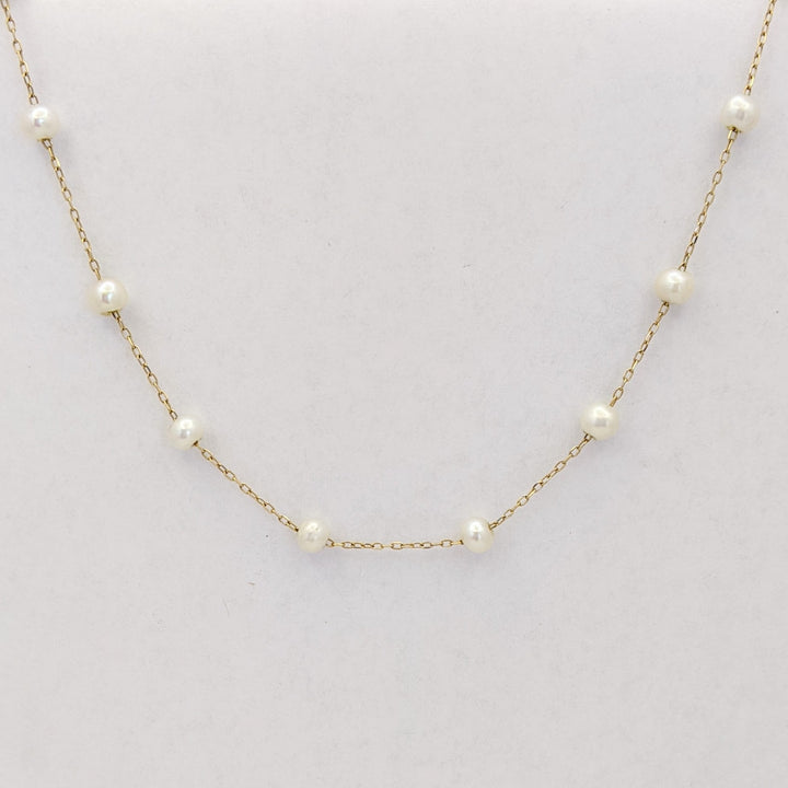 14K FRESH WATER PEARL (21) TIN CUP ESTATE NECKLACE 5.1 GRAMS