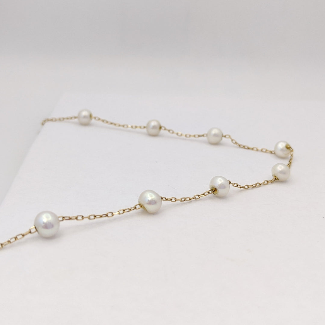 14K FRESH WATER PEARL (21) TIN CUP ESTATE NECKLACE 5.1 GRAMS