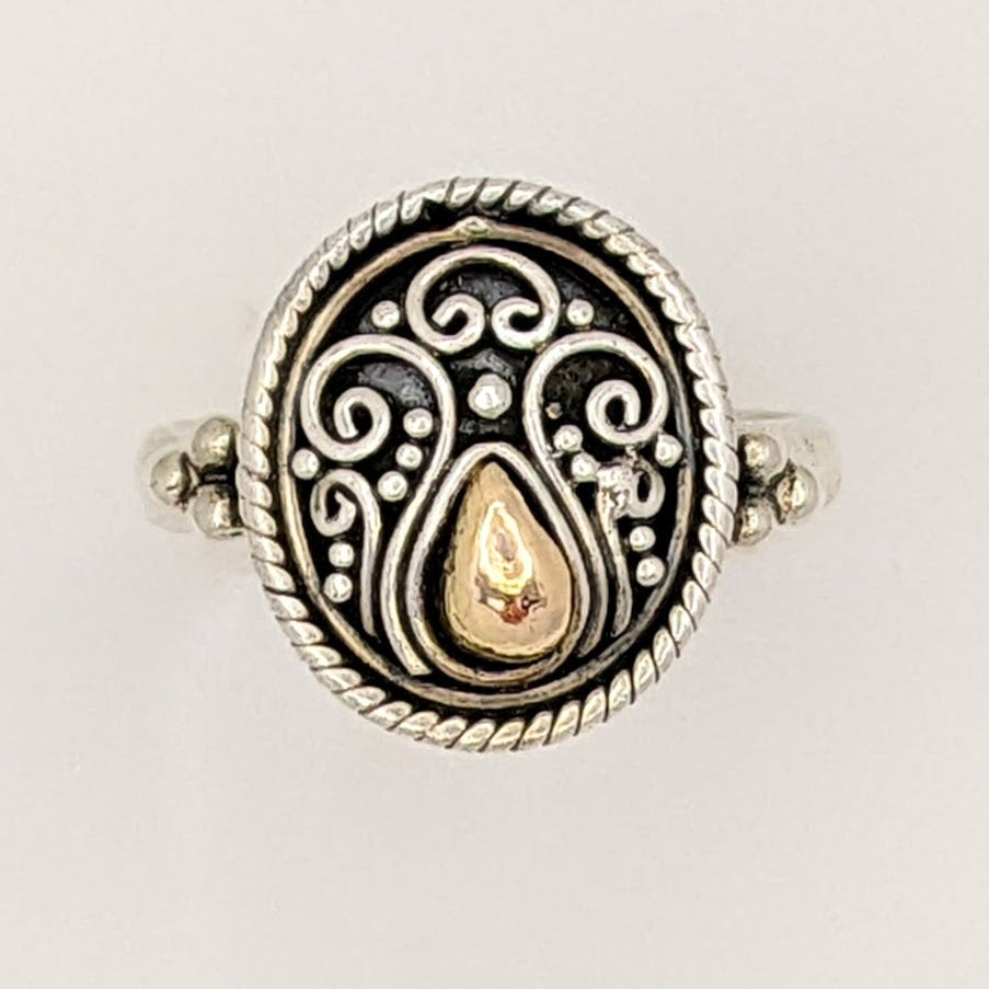 STERLING SILVER/18K "SUARTI BALI" OVAL FANCY ESTATE RING 5.6 GRAMS