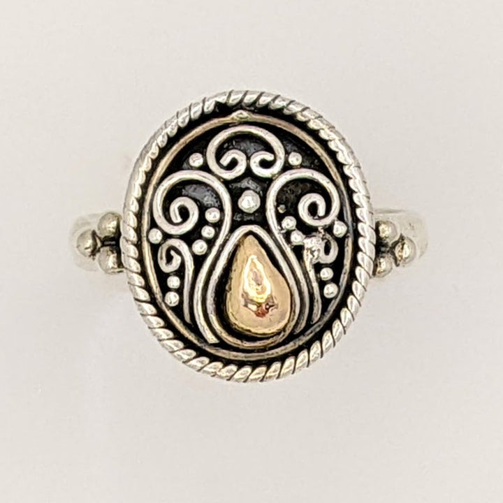 STERLING SILVER/18K "SUARTI BALI" OVAL FANCY ESTATE RING 5.6 GRAMS