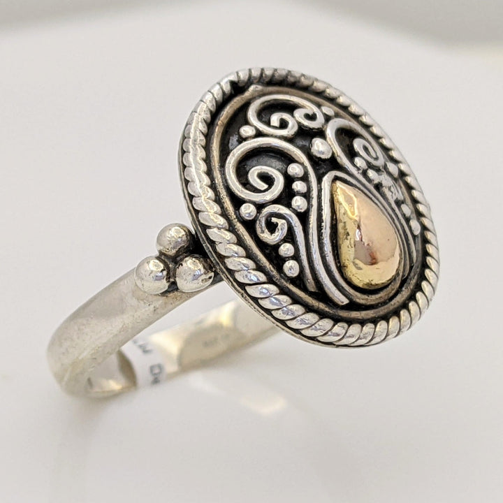 STERLING SILVER/18K "SUARTI BALI" OVAL FANCY ESTATE RING 5.6 GRAMS