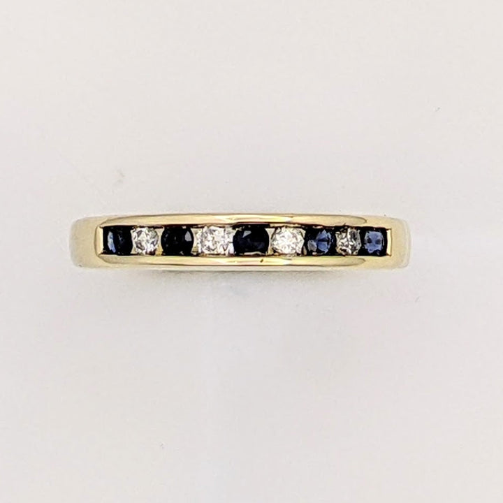 10K SAPPHIRE ROUND (5) WITH (4) MELEE CHANNEL SET ESTATE BAND 2.9 GRAMS