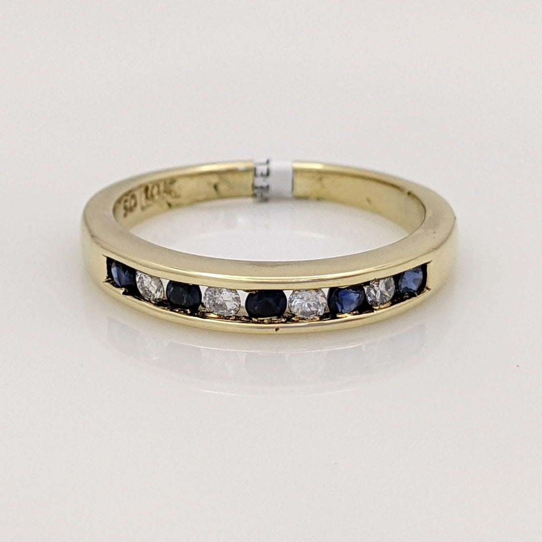 10K SAPPHIRE ROUND (5) WITH (4) MELEE CHANNEL SET ESTATE BAND 2.9 GRAMS