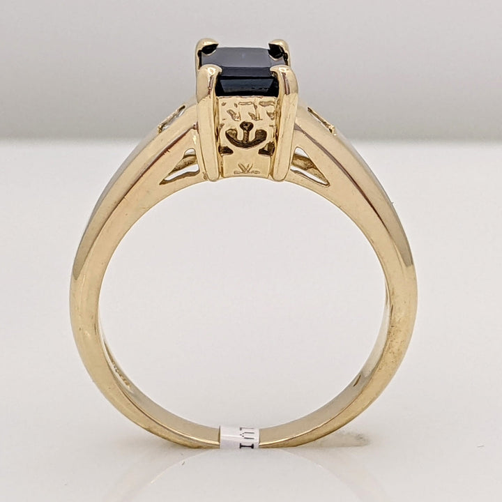 14K SAPPHIRE EMERALD CUT 5X7 WITH .18 DIAMOND TOTAL WEIGHT (2) PRINCESS CUT ESTATE RING 4.7 GRAMS