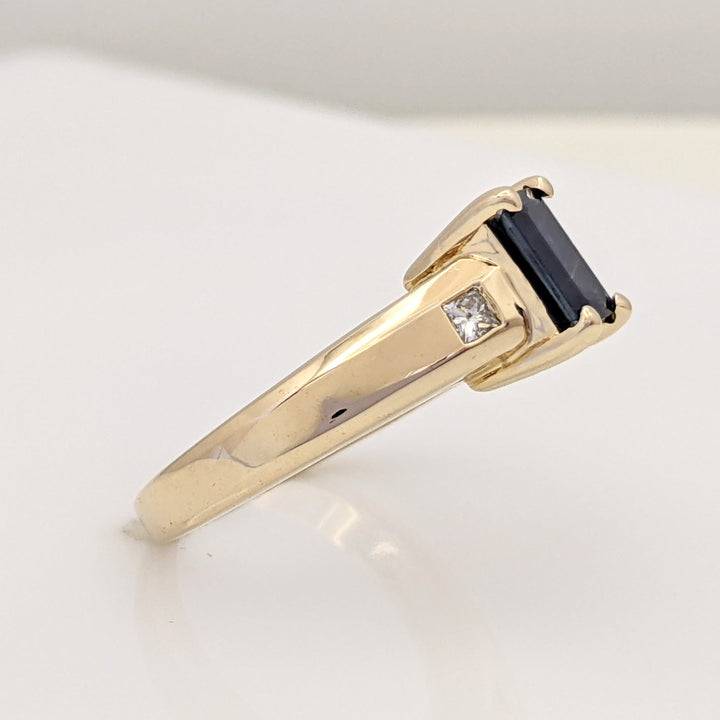 14K SAPPHIRE EMERALD CUT 5X7 WITH .18 DIAMOND TOTAL WEIGHT (2) PRINCESS CUT ESTATE RING 4.7 GRAMS
