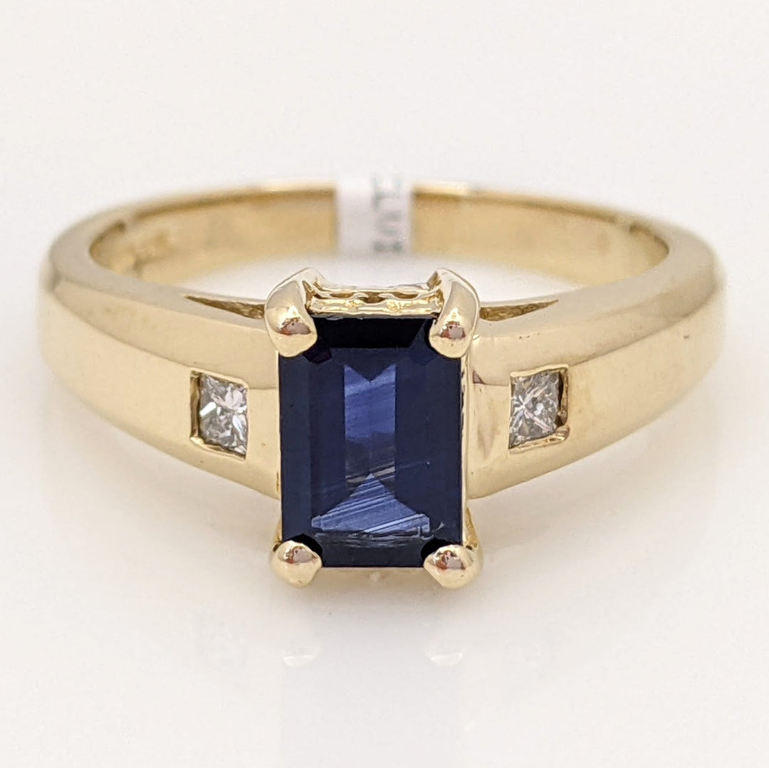 14K SAPPHIRE EMERALD CUT 5X7 WITH .18 DIAMOND TOTAL WEIGHT (2) PRINCESS CUT ESTATE RING 4.7 GRAMS