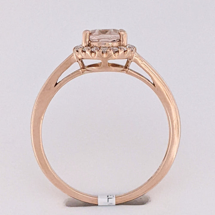 14K ROSE MORGANITE OVAL 6X8 WITH .14 DIAMOND TOTAL WEIGHT ESTATE RING 2.6 GRAMS