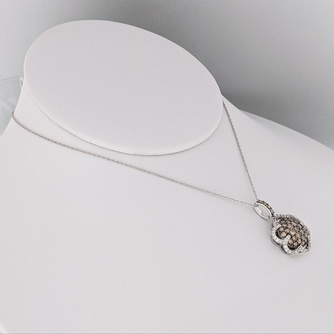 14k WHITE 1.02 CARAT TOTAL WEIGHT DIAMOND ROUND WITH CHOCOLATE AND WHITE DIAMONDS ESTATE PENDANT &amp; CHAIN 4.0 GRAMS