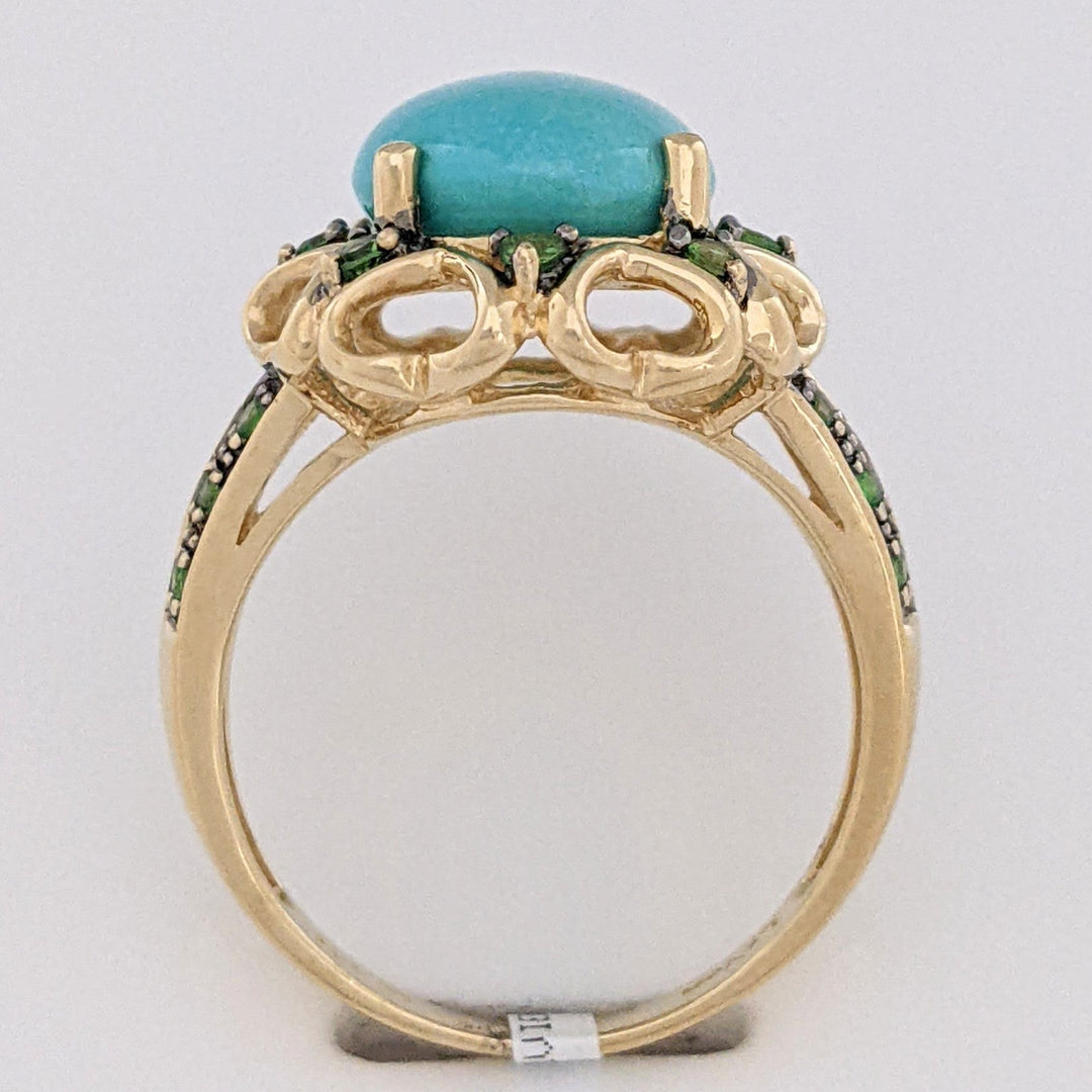 14K AVENTURINE OVAL 10X12 WITH (20) ROUND ESTATE RING 5.5 GRAMS