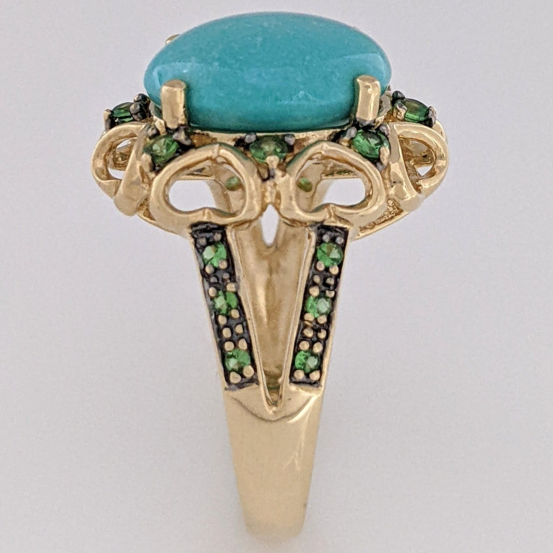 14K AVENTURINE OVAL 10X12 WITH (20) ROUND ESTATE RING 5.5 GRAMS