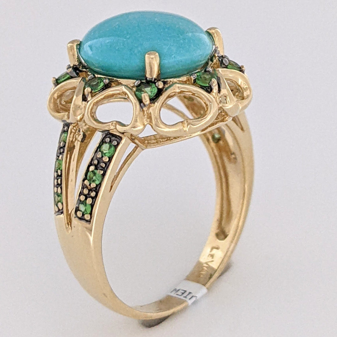 14K AVENTURINE OVAL 10X12 WITH (20) ROUND ESTATE RING 5.5 GRAMS