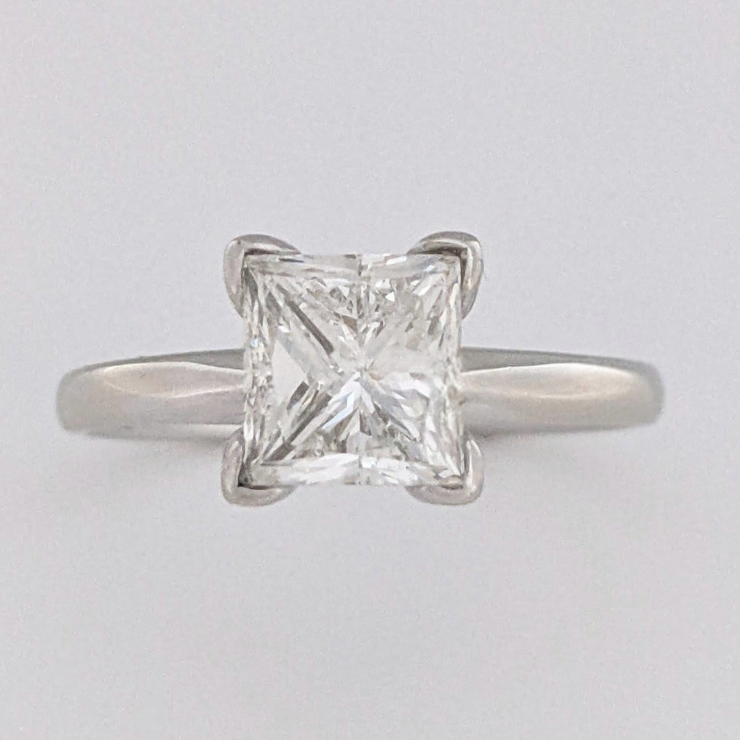 14K WHITE 1.95 CARAT TOTAL I1 H DIAMOND PRINCESS CUT SOLITAIRE ESTATE RING 3.4 GRAMS