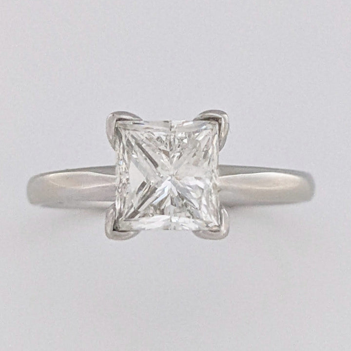 14K WHITE 1.95 CARAT TOTAL I1 H DIAMOND PRINCESS CUT SOLITAIRE ESTATE RING 3.4 GRAMS