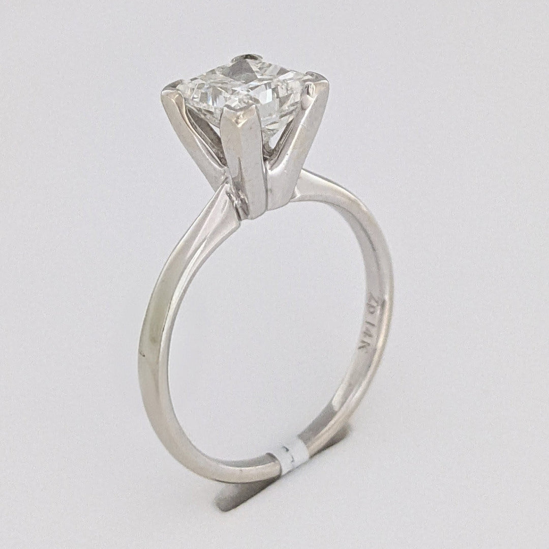 14K WHITE 1.95 CARAT TOTAL I1 H DIAMOND PRINCESS CUT SOLITAIRE ESTATE RING 3.4 GRAMS