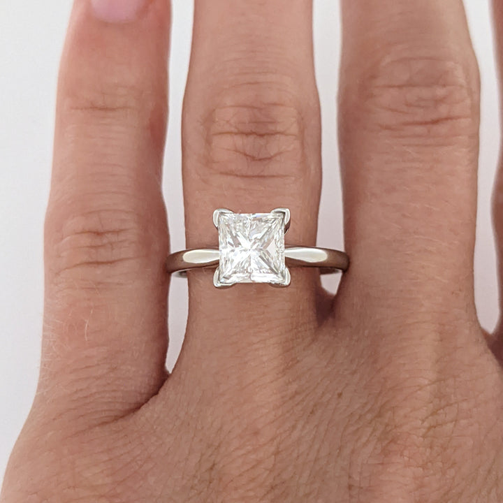 14K WHITE 1.95 CARAT TOTAL I1 H DIAMOND PRINCESS CUT SOLITAIRE ESTATE RING 3.4 GRAMS