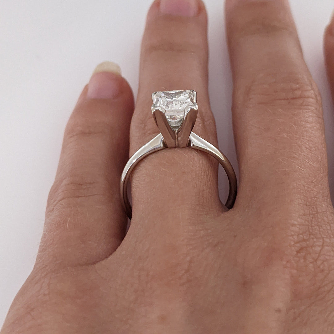 14K WHITE 1.95 CARAT TOTAL I1 H DIAMOND PRINCESS CUT SOLITAIRE ESTATE RING 3.4 GRAMS