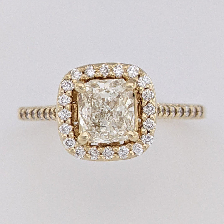 14K 1.68 CARAT TOTAL WEIGHT SI1 J DIAMOND CUSHION HALO ESTATE RING 3.4 GRAMS