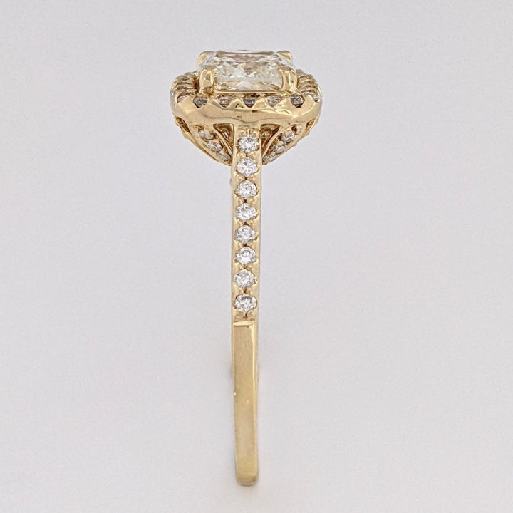 14K 1.68 CARAT TOTAL WEIGHT SI1 J DIAMOND CUSHION HALO ESTATE RING 3.4 GRAMS