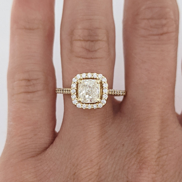 14K 1.68 CARAT TOTAL WEIGHT SI1 J DIAMOND CUSHION HALO ESTATE RING 3.4 GRAMS