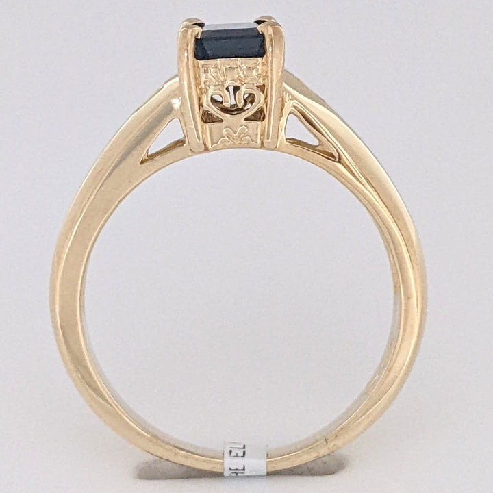 14K SAPPHIRE EMERALD CUT 5X7 WITH .18 DIAMOND TOTAL WEIGHT (2) PRINCESS CUT ESTATE RING 4.7 GRAMS